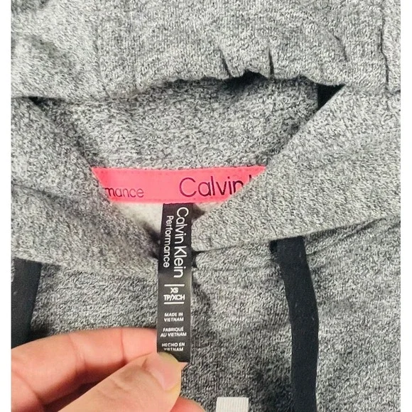 Calvin Klein Performance Hoodie Gray Logo Lightly Cropped Pullover Womens XS Fun - Picture 5 of 7